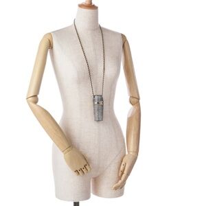 CHANEL Silver Crystal Lipstick Case Necklace with Black Accents